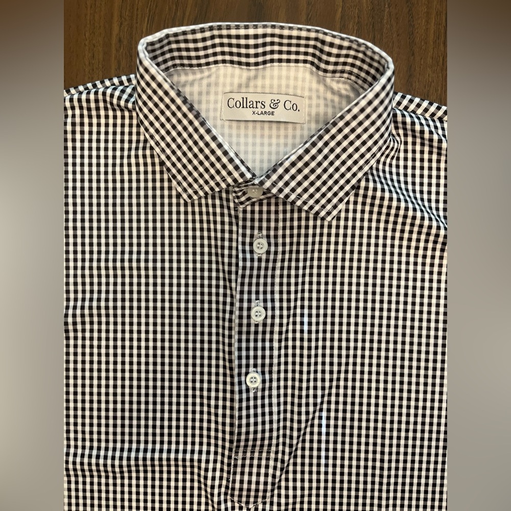 Collars & Co. XL Black & White Gingham Short Sleeve Dress Collar Polo